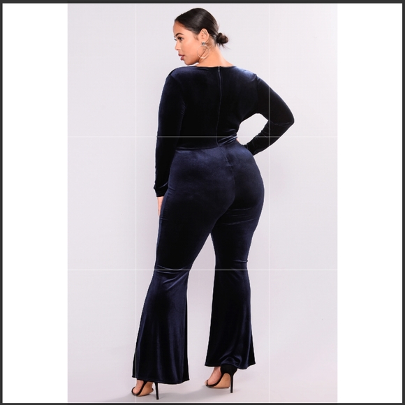 Fashion Nova Velvet Navy Jumpsuit - Picture 2 of 4